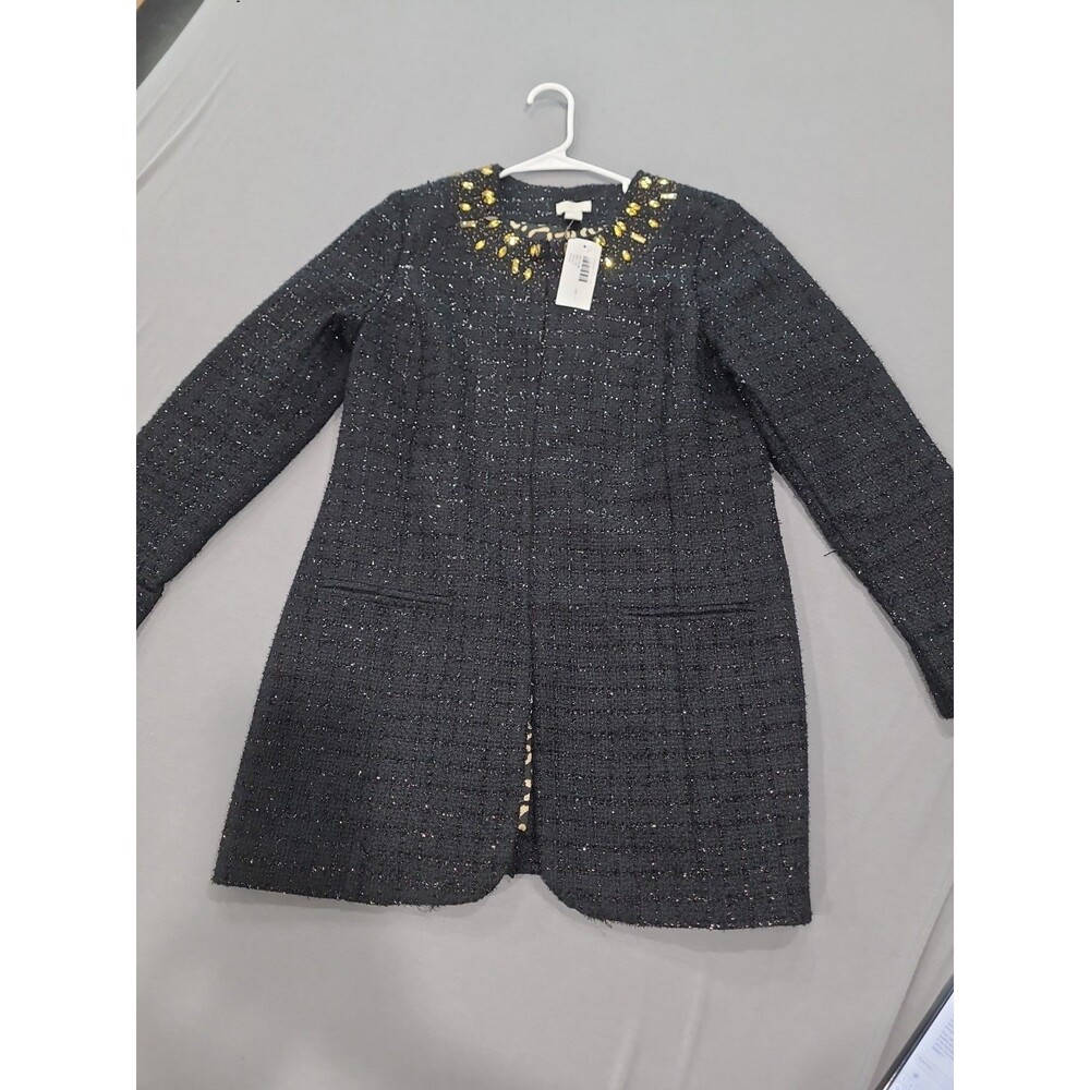 New With Tags Chicos black tinsel and beaded jacquard jacket overcoat size 1 B27